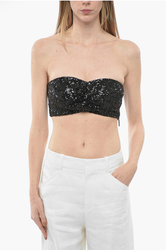 Msgm Sequined Tube Top In Black