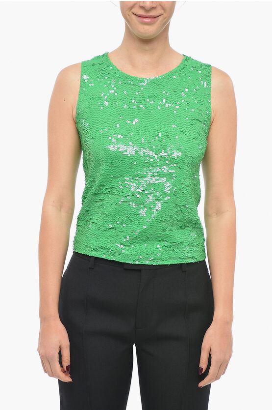 P.a.r.o.s.h Sequined Yaro Tank Top In Green