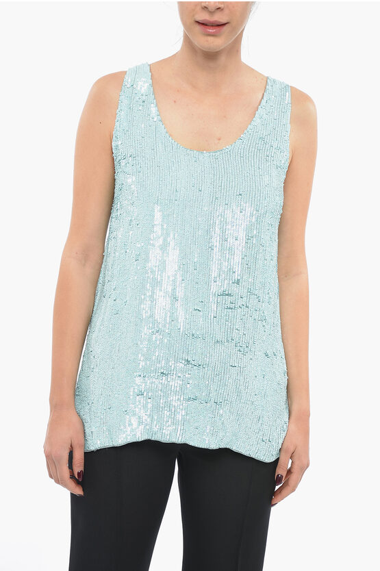 P.a.r.o.s.h Sequined Yolene Tank Top In Blue
