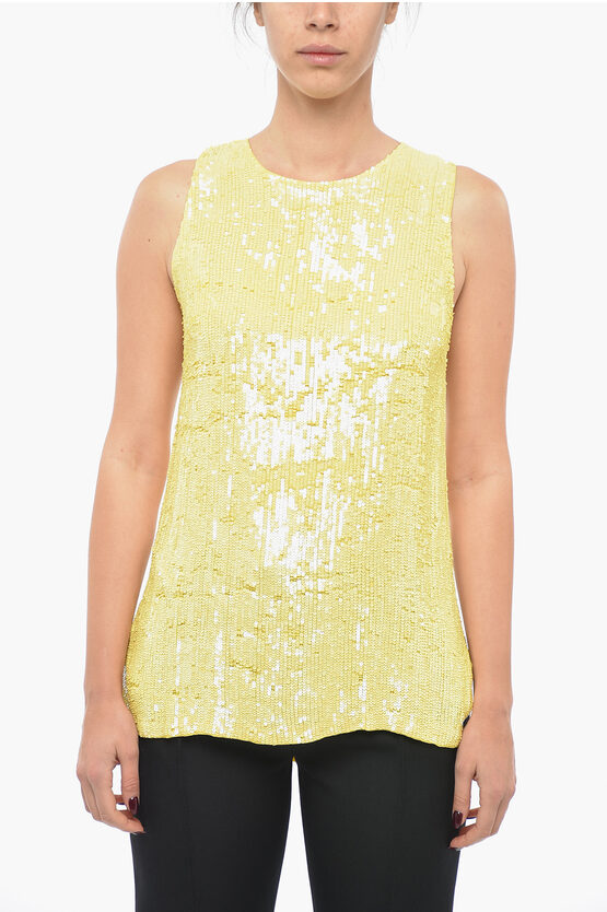 P.a.r.o.s.h. Sequined Yolene Tank Top In Yellow
