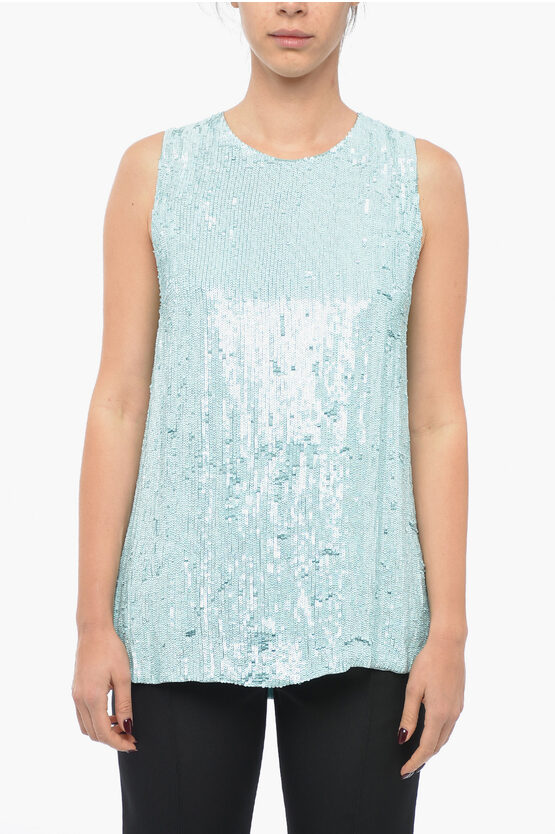 P.a.r.o.s.h Sequined Yolene Tank Top In Blue