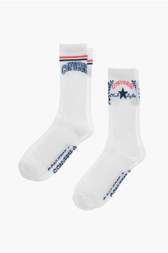 Converse Set 2 Pairs Of Ribbed Long Socks With Embroidered Logo In White