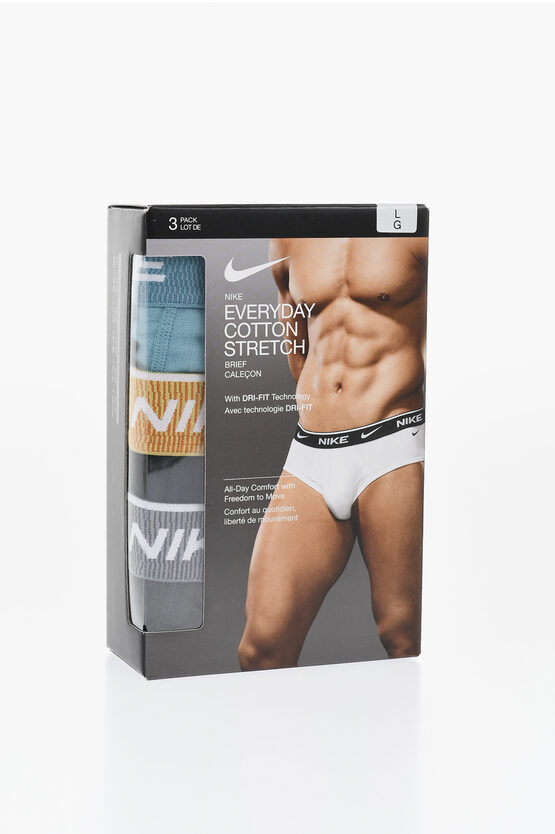 Nike Set 3 Pairs Of Stretch Cotton Briefs With Logoed Elastic Ban In White