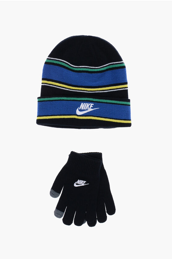 Set Guanti e Beanie a Righe