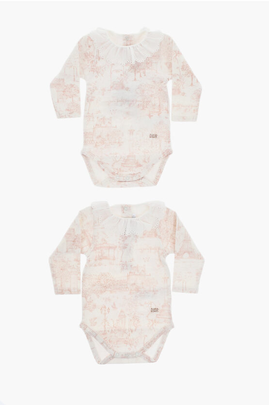 Dior Set Of 2 Long-sleeved Bodysuits With Toile De Jouy Motif