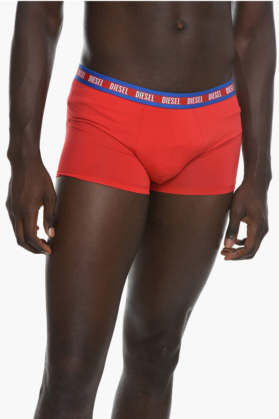 Diesel Set Of 2 Microfiber Boxer With Logoed Elastic Band In Red