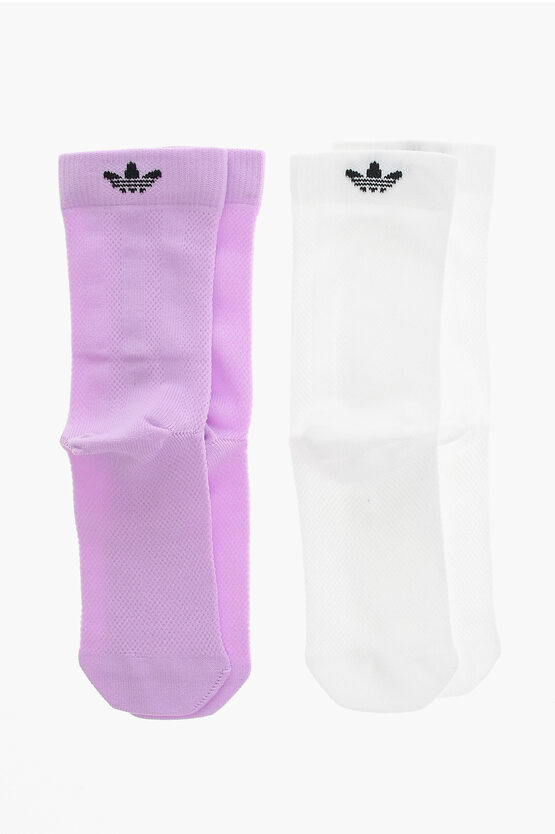 Adidas Originals Set Of 2 Pairs Of Stretch Nylon Socks With Contrasting Logo In Multi