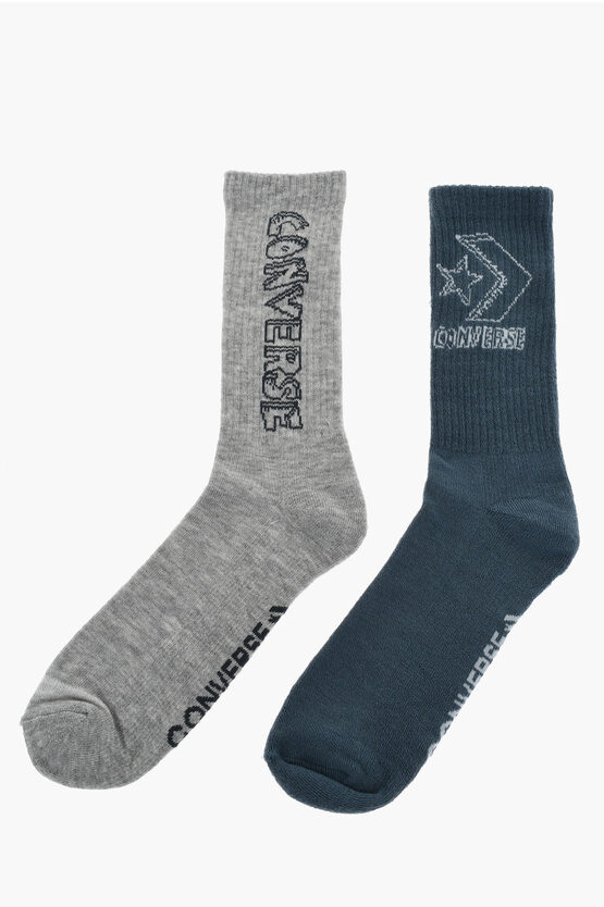 Converse Set Of 2 Ribbed Long Socks With Contrasting Logo