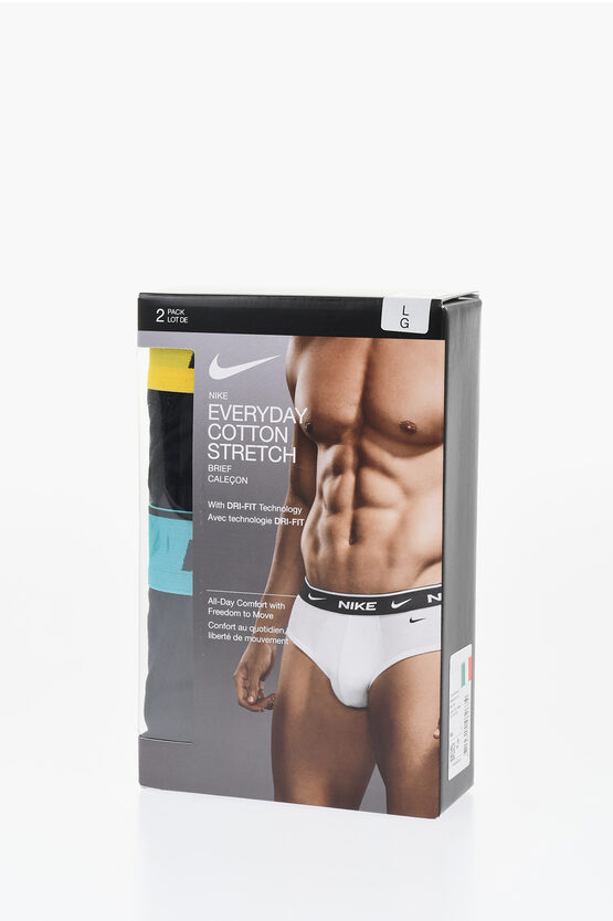 Nike Set Of 2 Stretch Cotton Briefs With Logoed Elastic Band In White