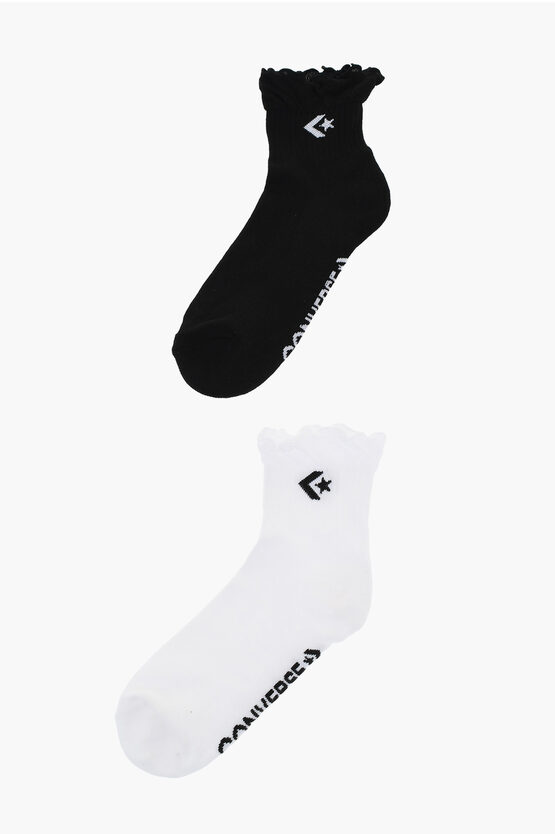 Converse Set Of 2 Stretch Fabric Socks With Scalloped Edge