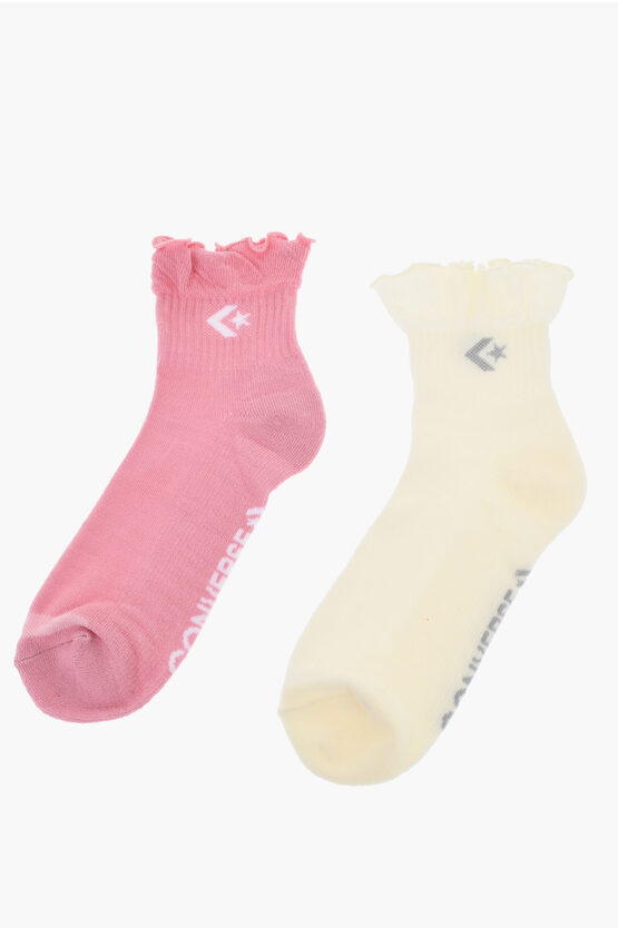 Converse Set Of 2 Stretch Fabric Socks With Scalloped Edge