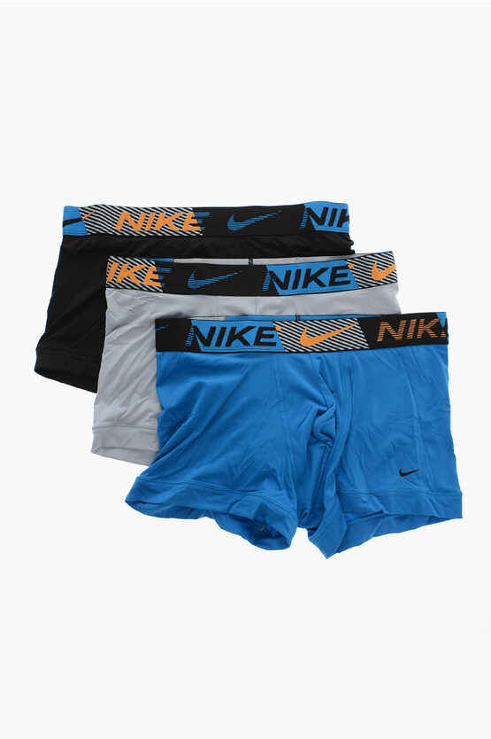 Nike Set Of 3 Dri-fit Boxer With Logoed Elastic Band In Blue