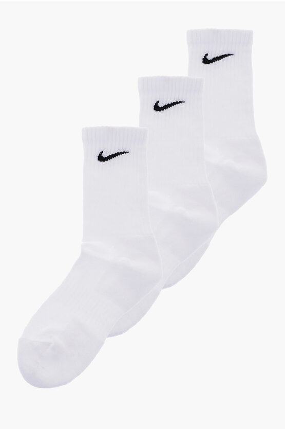 Nike Kids' Set Of 3 Dri-fit Socks With Contrasting Logo In White