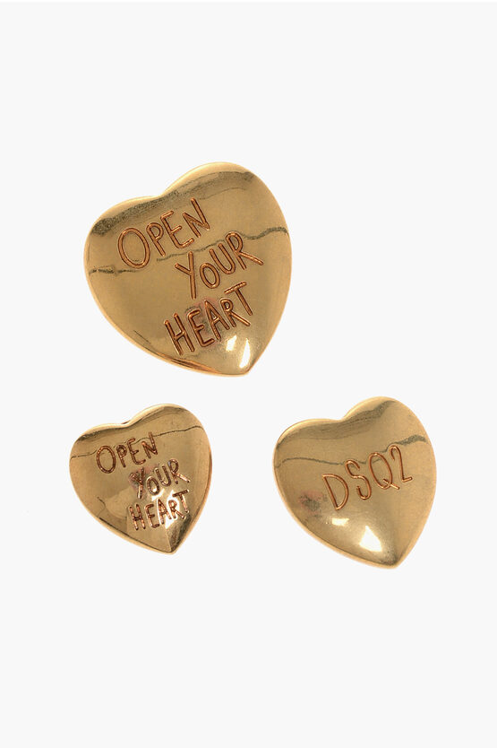 Dsquared2 Set Of 3 Golden-effect Metal Open Your Heart Brooches