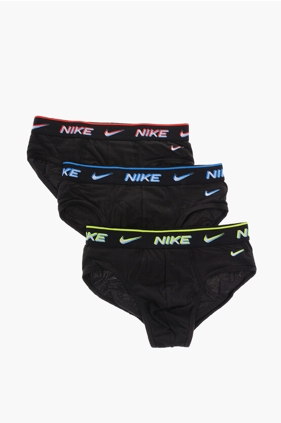 Nike Set Of 3 Stretch Cotton Briefs With Logoed Elastic Band In Black