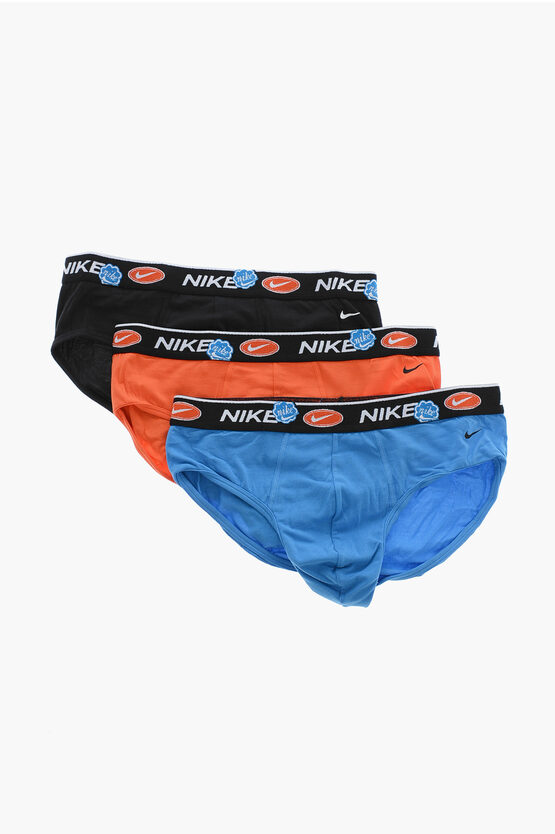 Nike Set Of 3 Stretch Cotton Briefs With Logoed Elastic Band In Blue