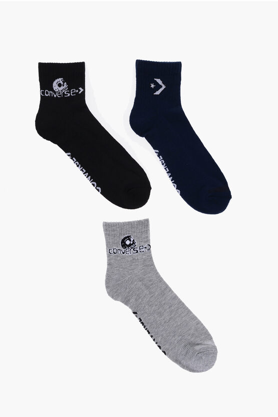 Shop Converse Set Of 3 Stretch Fabric Socks With Contrasting Details