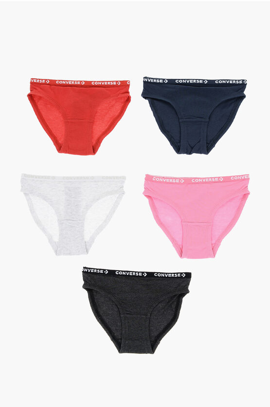 Converse Set Of 5 Stretch Cotton Briefs With Logoed Elastic Band In Multi