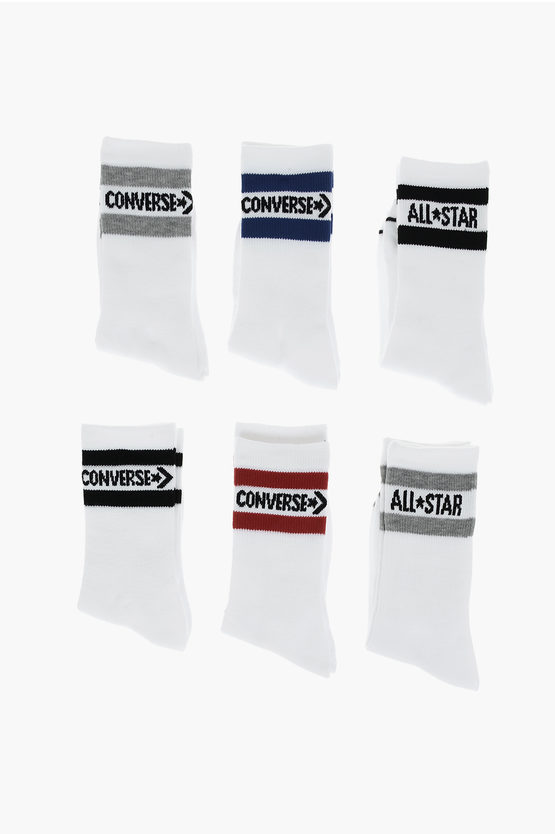 Converse Set Of 6 Pairs Of Long Socks With Embroidered Logo In White