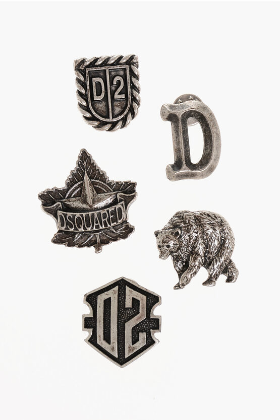 DSQUARED2 SET OF 6 SILVER-TONE METAL BROOCHES