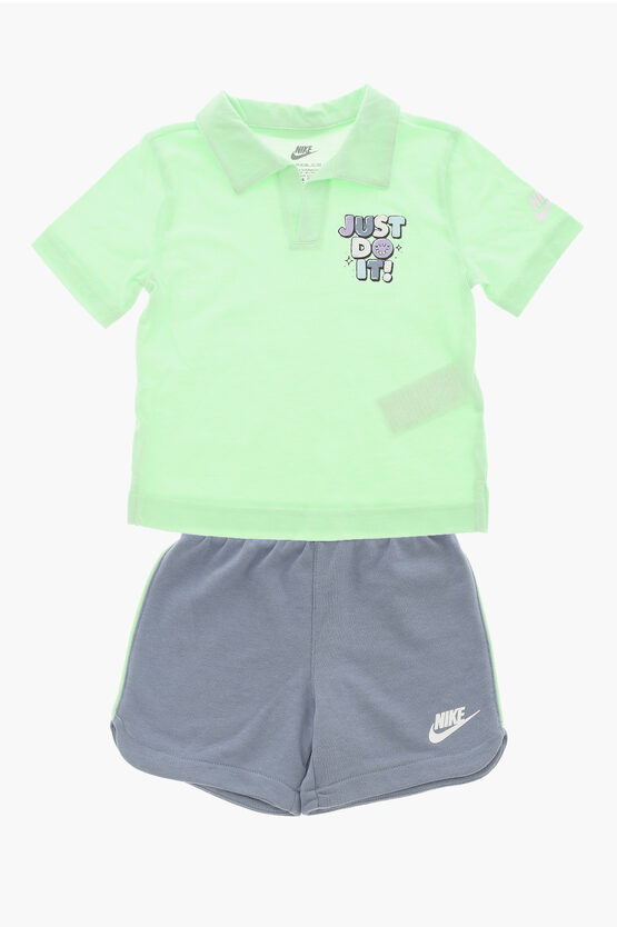 Set T-Shirt e Shorts in Misto Cotone con Logo Stampato