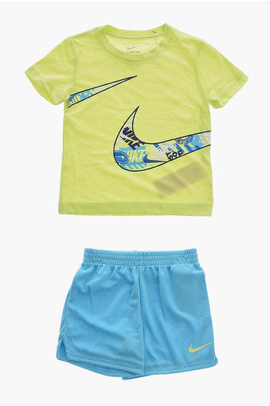 Set T-shirt Girocollo Stampata e Shorts in Mesh