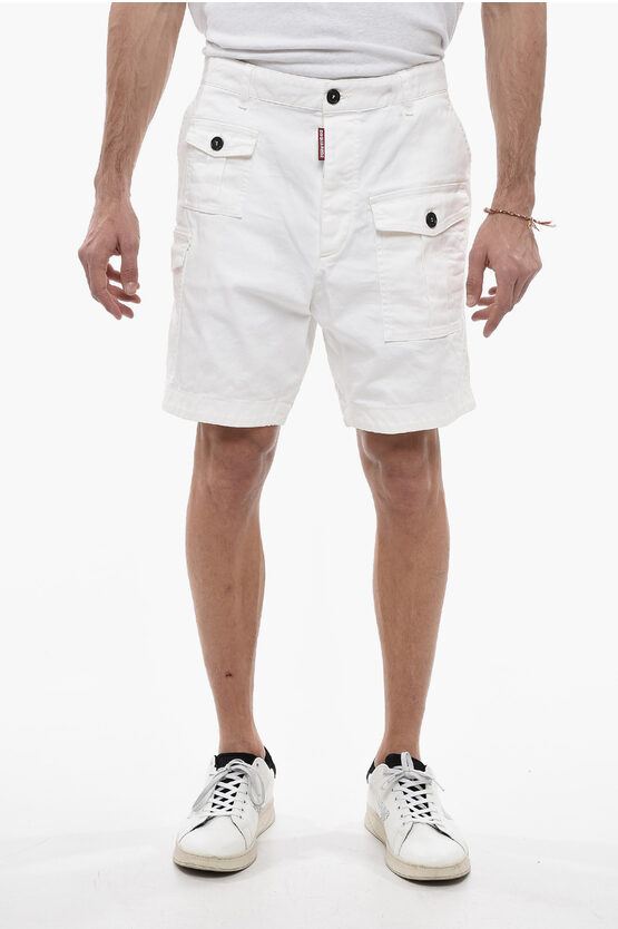 Dsquared2 Sexy Cargo Fit Denim Shorts With Belt Loops In White