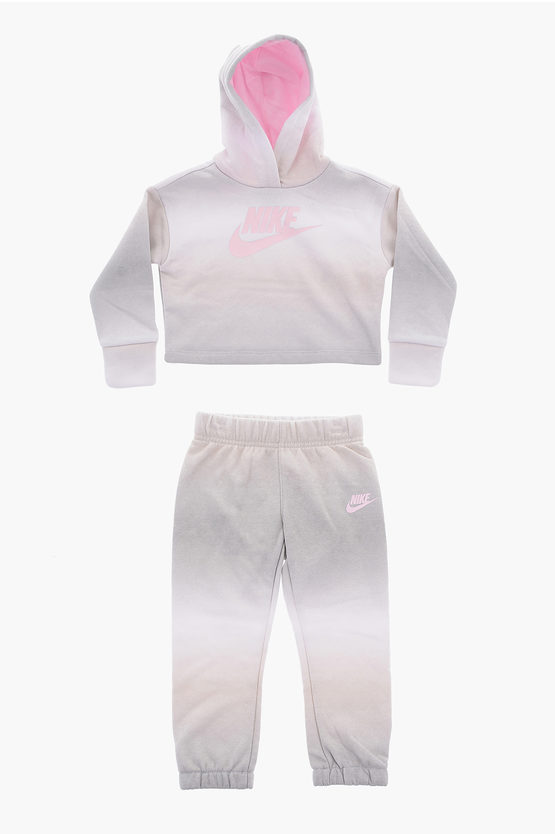 Nike Shaded Brushed Cotton Joggers And Crop Sweatshirt Set In Black