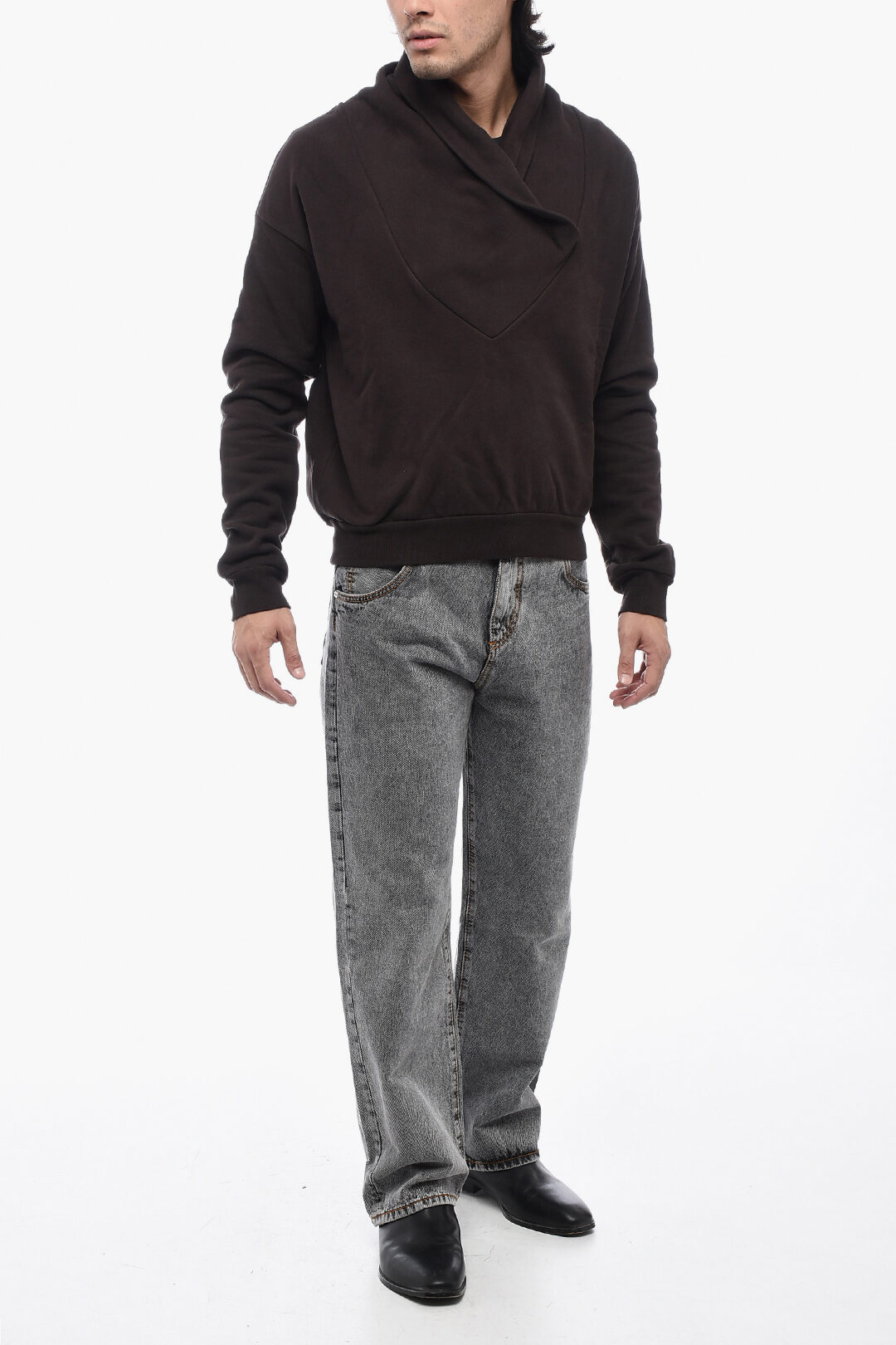 Saint Laurent Shawl Neck Fleeced Cotton Sweatshirt men