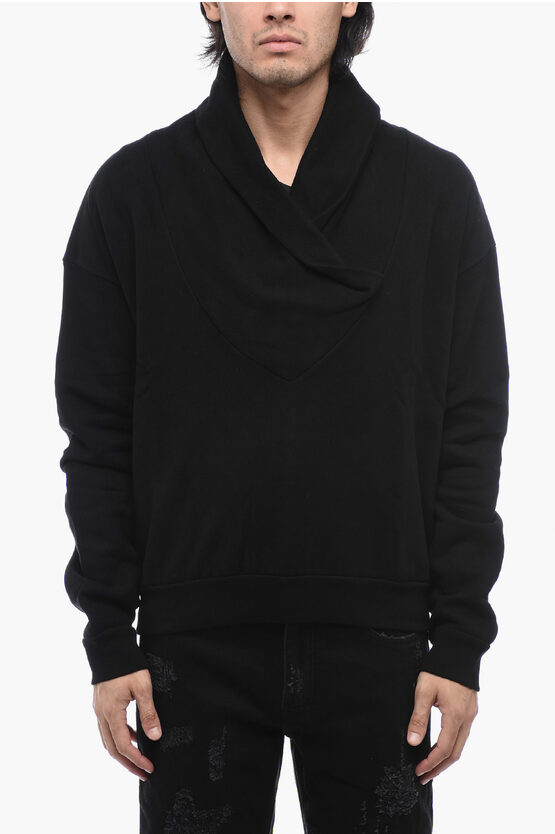 Shop Saint Laurent Shawl Neck Fleeced Cotton Sweatshirt