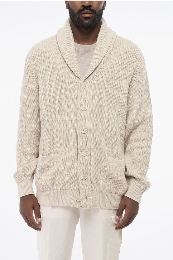 Brunello Cucinelli Shawl Neck Pure Cotton Cardigan In Neutral
