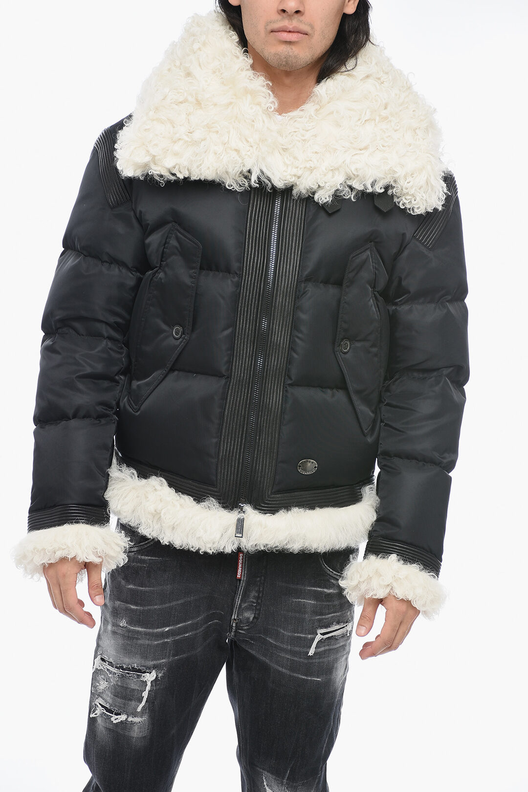 Dsquared2 Shearling Down Jacket with Buckle Detailing men