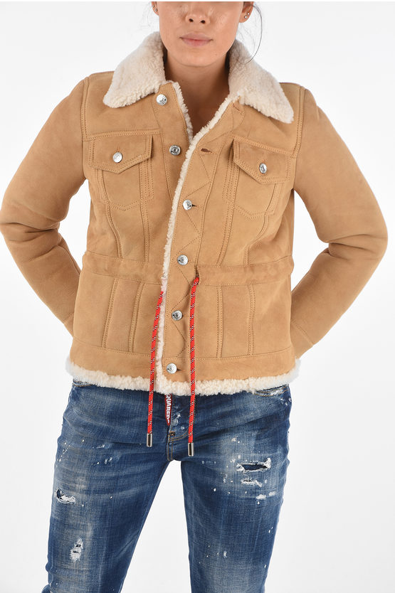 Dsquared2 Shearling Drawstring Jacket In Brown