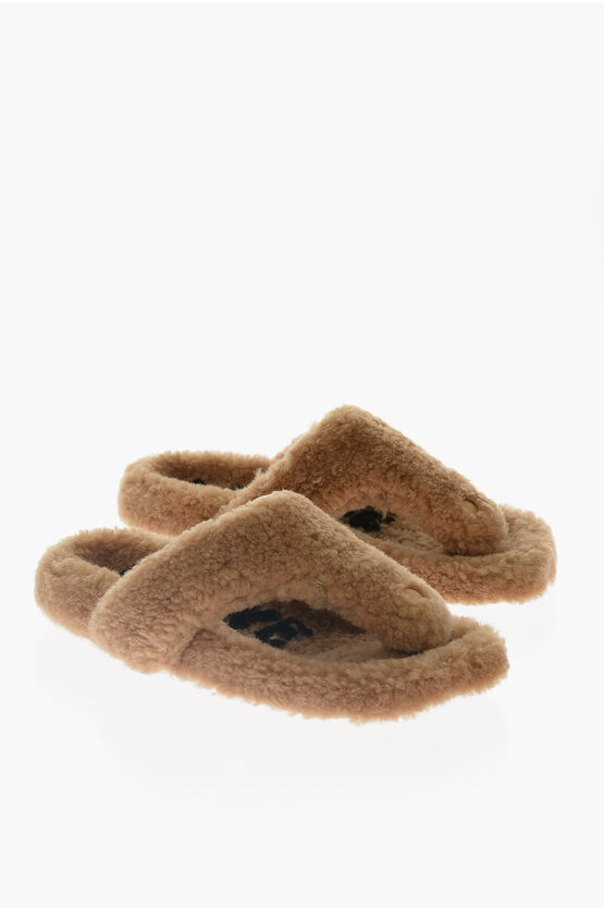 Shop Loewe Shearling Flip-flops