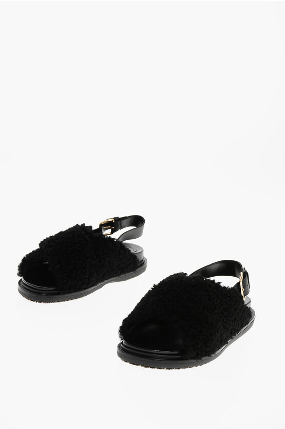 Marni Shearling Fussbett Slingback Sandals In Black