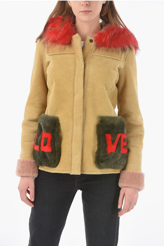 History Repeats Shearling Jacket With Real Fur Pockets In Multi