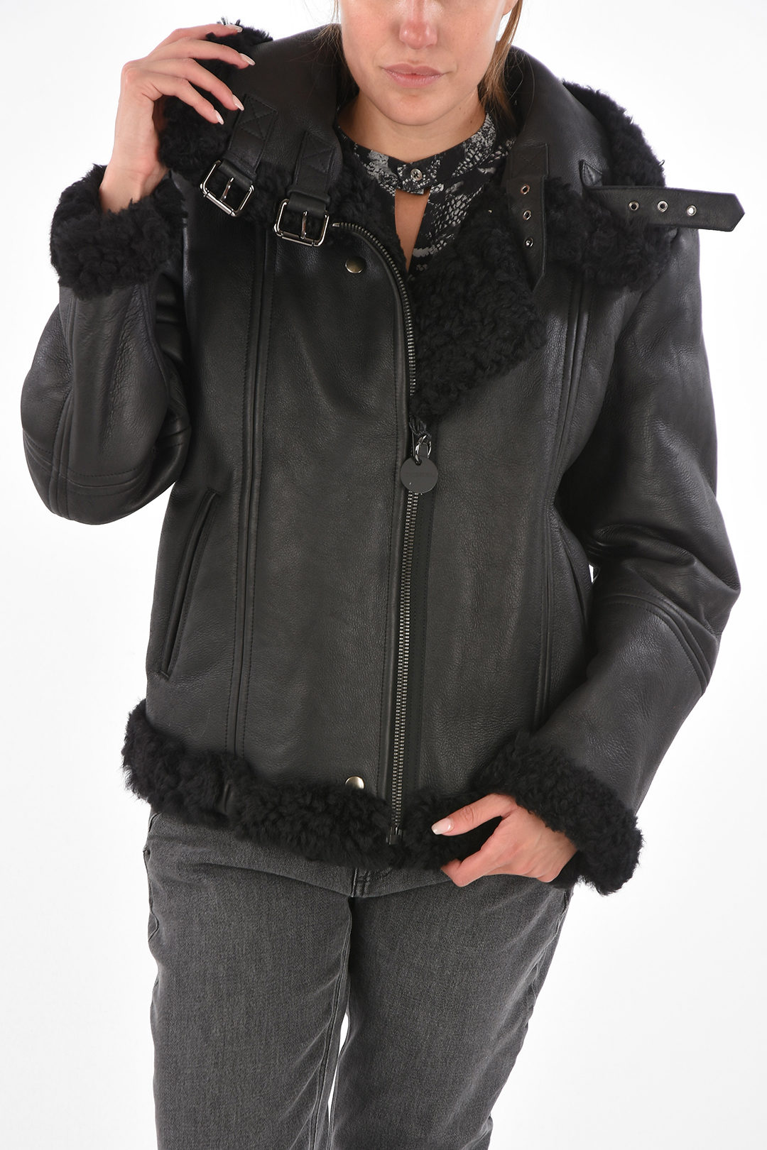 Diesel shearling leather clearance jacket