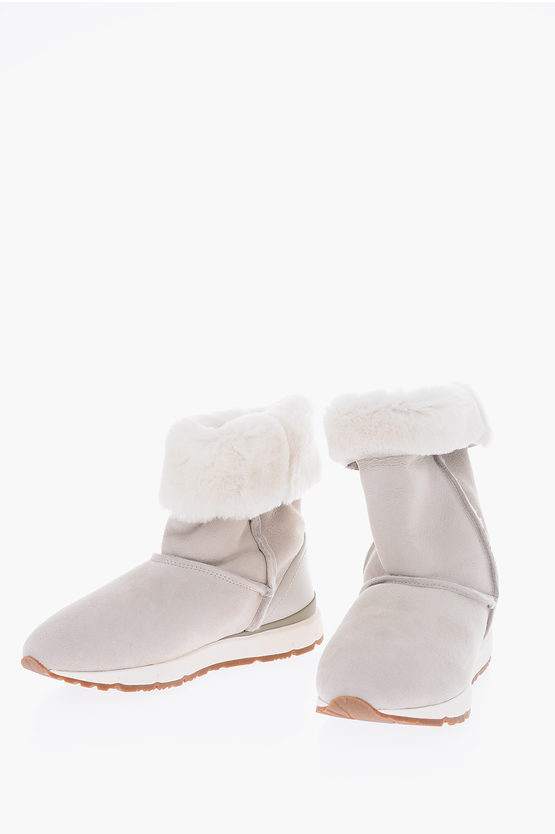 Woolrich Shearling Pull On Mid Calf Booties In White