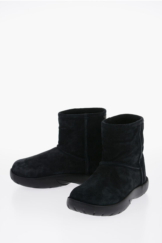 Shop Bottega Veneta Shearling Snap Ankle Boots With Logo Application