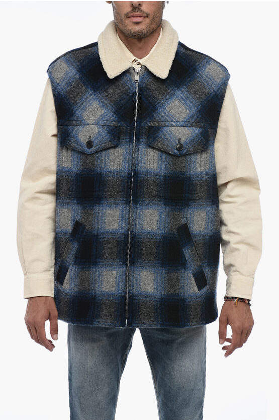 Shop Isabel Marant Shearling Vest With Tartan Motif