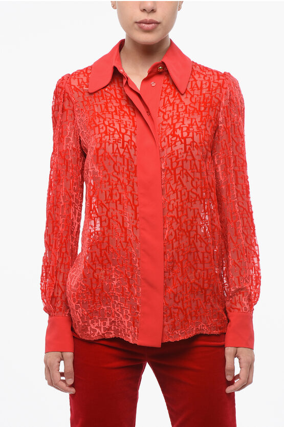 Elisabetta Franchi Sheer Blouse With Flocked Lettering In Red