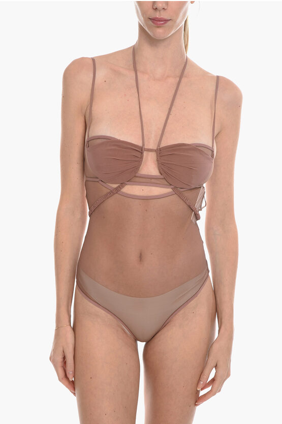 Nensi Dojaka Sheer Bodysuit With Cut-out Details In Brown