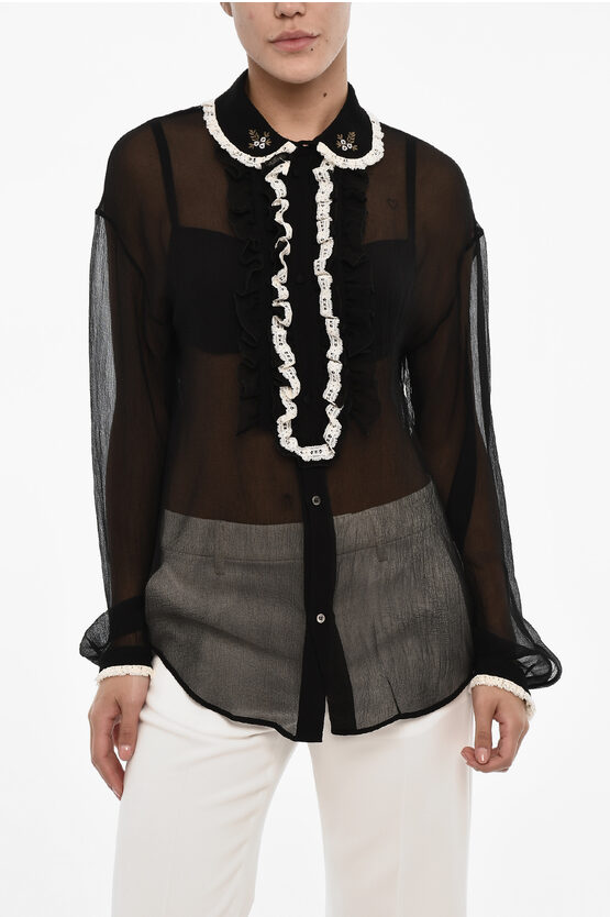 Dsquared2 Sheer Silk Blouse With Draped Collar