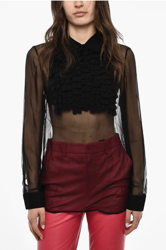 Dsquared2 Sheer Silk Blouse With Draped Collar