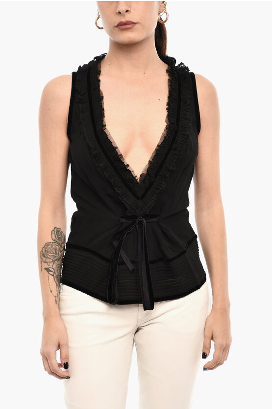 Dsquared2 Sheer V Neck Top With Bow Grösse 42
