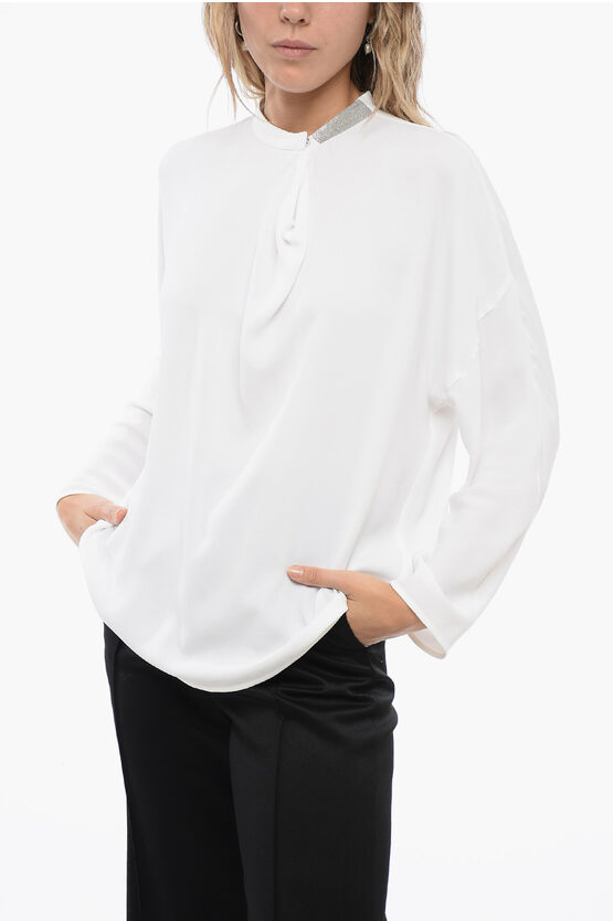 Fabiana Filippi Shimmer Detailing Blouse With Pleated Collar Detail In White