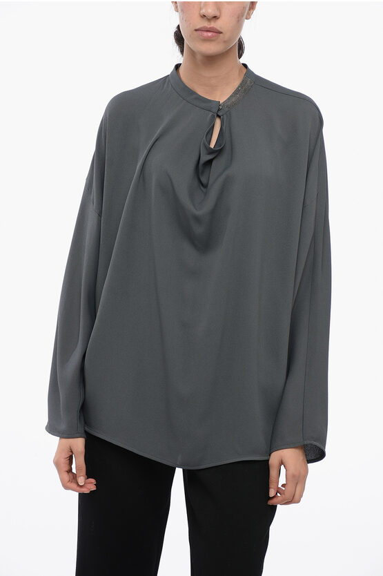 Fabiana Filippi Shimmer Detailing Blouse With Pleated Collar Detail In Gray