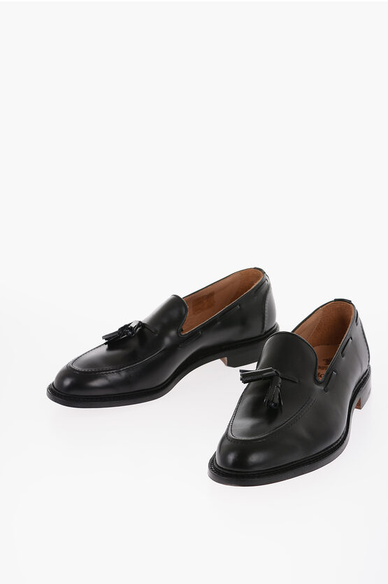 Tricker's Shiny Leather Loafers With Tassels In Black