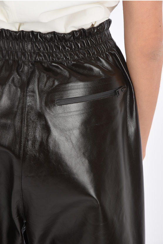 Bottega Veneta Shiny Leather Pants with Waistband and Ankle Velcro ...