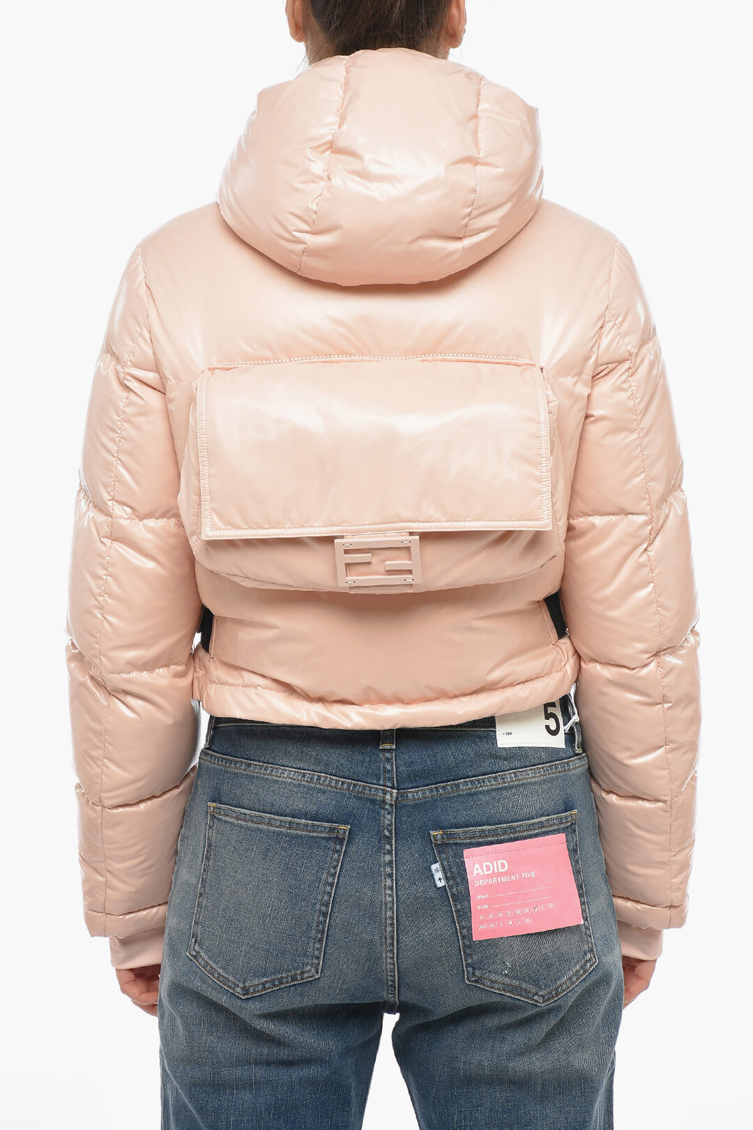 Fendi Shiny Nylon Cropped Down Jacket with Embossed Monogram